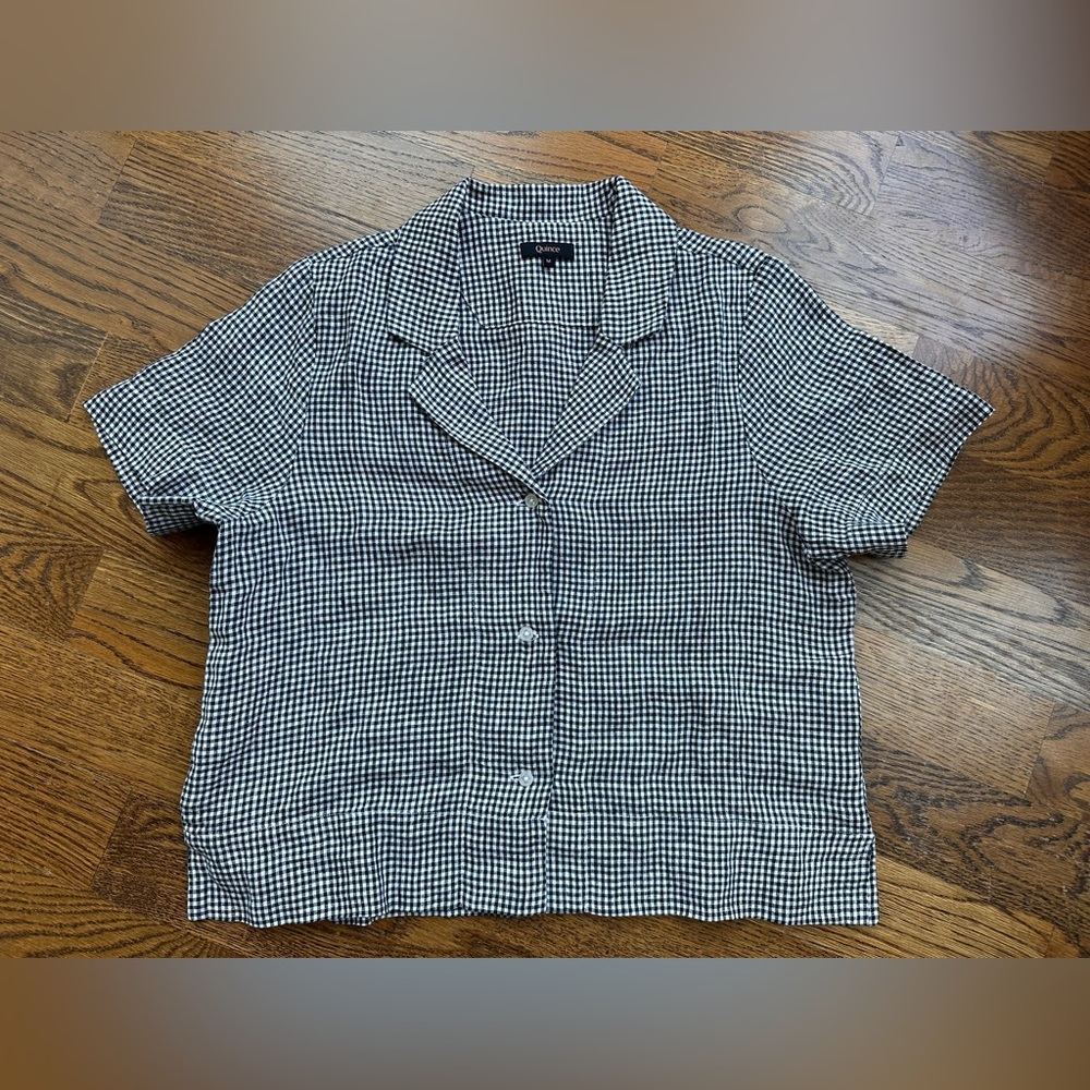 Quince 100% European Linen Shirt Black White Gingham Medium Lightweight Summer - Picture 2 of 8